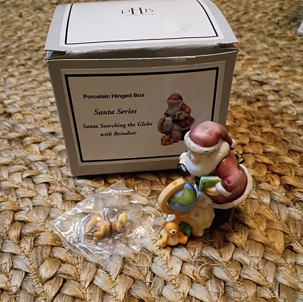 Midwest PHB Santa Searching The Globe With His Reindeer Trinket Box